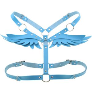 FM FM42 Blue O Ring Waist Belt Body Caged Harness with Angel Wings PN2671