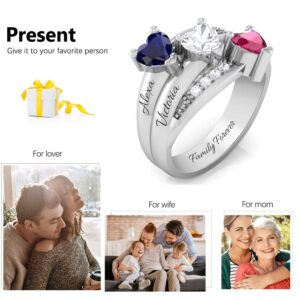 Personalized Mothers Rings with 3 Simulated Birthstones Engraved 3 Names Promise Rings for Her Family Jewelry for Women Mother Nana (6)