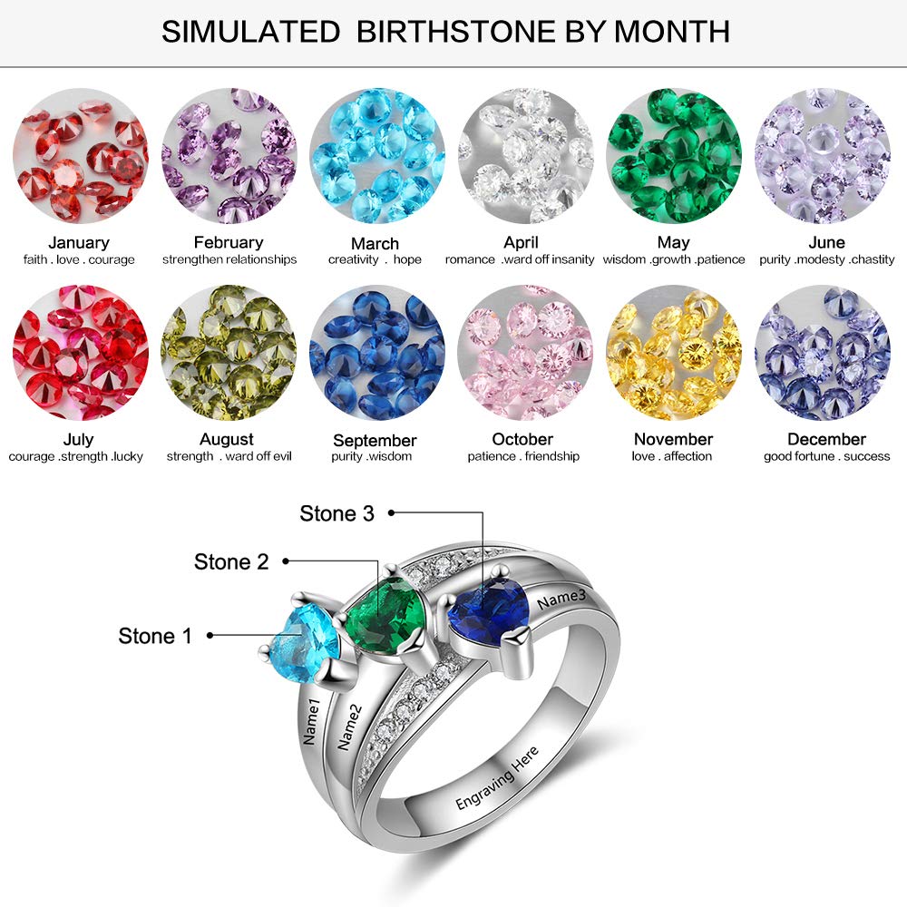 Personalized Mothers Rings with 3 Simulated Birthstones Engraved 3 Names Promise Rings for Her Family Jewelry for Women Mother Nana (6)