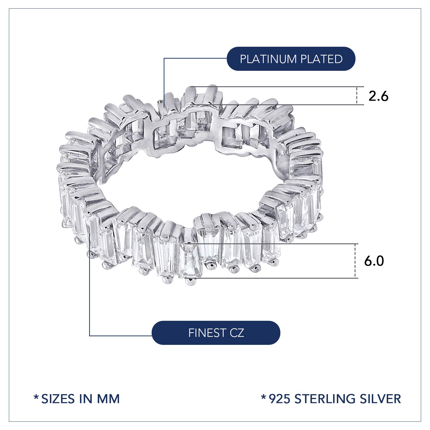 KIERA COUTURE 3.42 cttw White Baguette Cut Cubic Zirconia Sterling Silver Wavy Eternity Band Ring (White, 6)