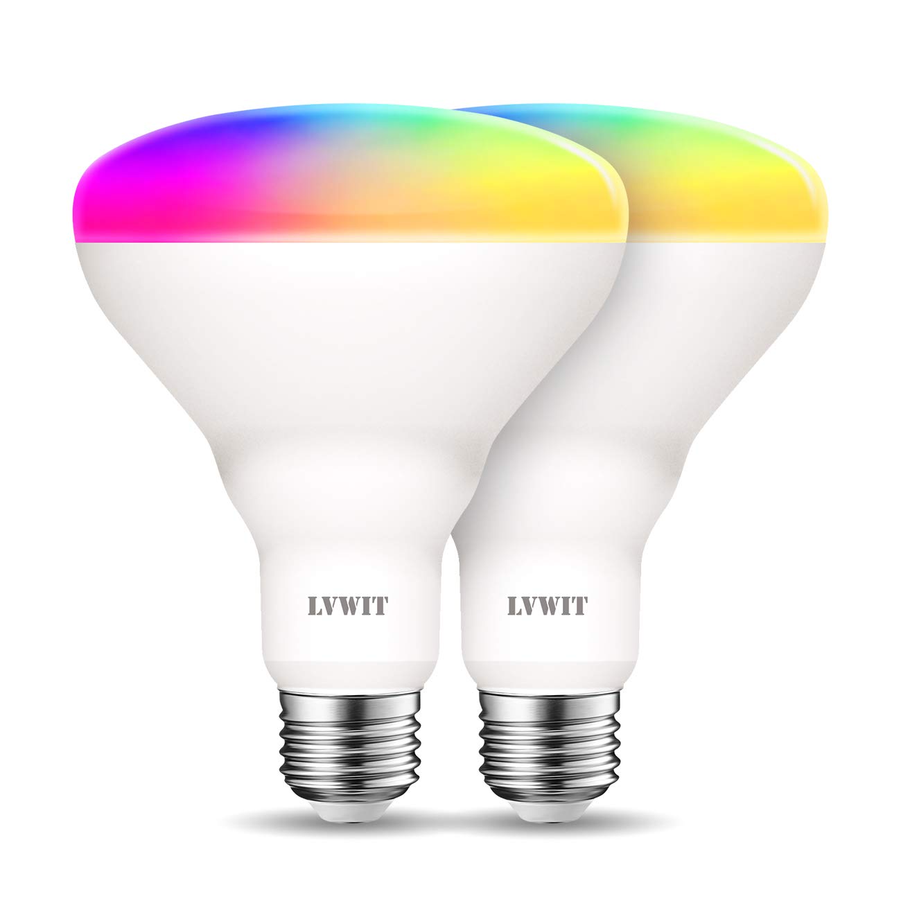 LVWIT Wi-Fi Smart Light Bulb Alexa, BR30 Smart LED, Work with Google Assistant, Smart Life App, Tuya App, 60W Equivalent, RGB Color Changing Light Bulbs (8.5W), No Hub Required, 2-Pack