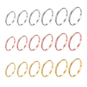 Softones 12-18Pcs 1MM Stainless Steel Thin Rings for Women Rose Gold|Silver|Gold 3 Color Stacking Knuckle Ring Set,Comfort Fit Size 4-9