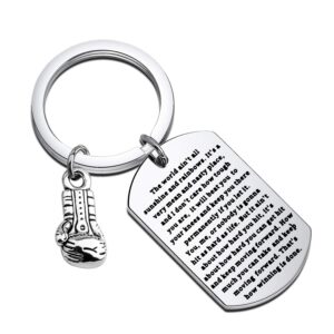 feelmem boxing keychain the world ain't sunshine and rainbows motivational quote boxing glove keychain fitness gifts boxer fan gift sport lover gift (silver)