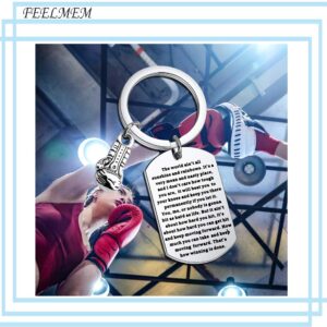 FEELMEM Boxing Keychain The World Ain't Sunshine and Rainbows Motivational Quote Boxing Glove Keychain Fitness Gifts Boxer Fan Gift Sport Lover Gift (silver)