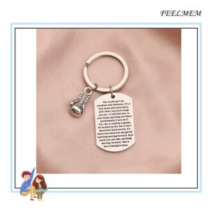 FEELMEM Boxing Keychain The World Ain't Sunshine and Rainbows Motivational Quote Boxing Glove Keychain Fitness Gifts Boxer Fan Gift Sport Lover Gift (silver)