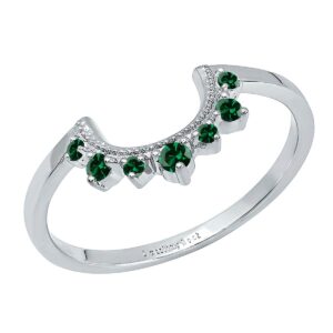 Dazzlingrock Collection Round Lab Created Emerald Guard Curved Wedding Band for Women in 10K White Gold Size 6