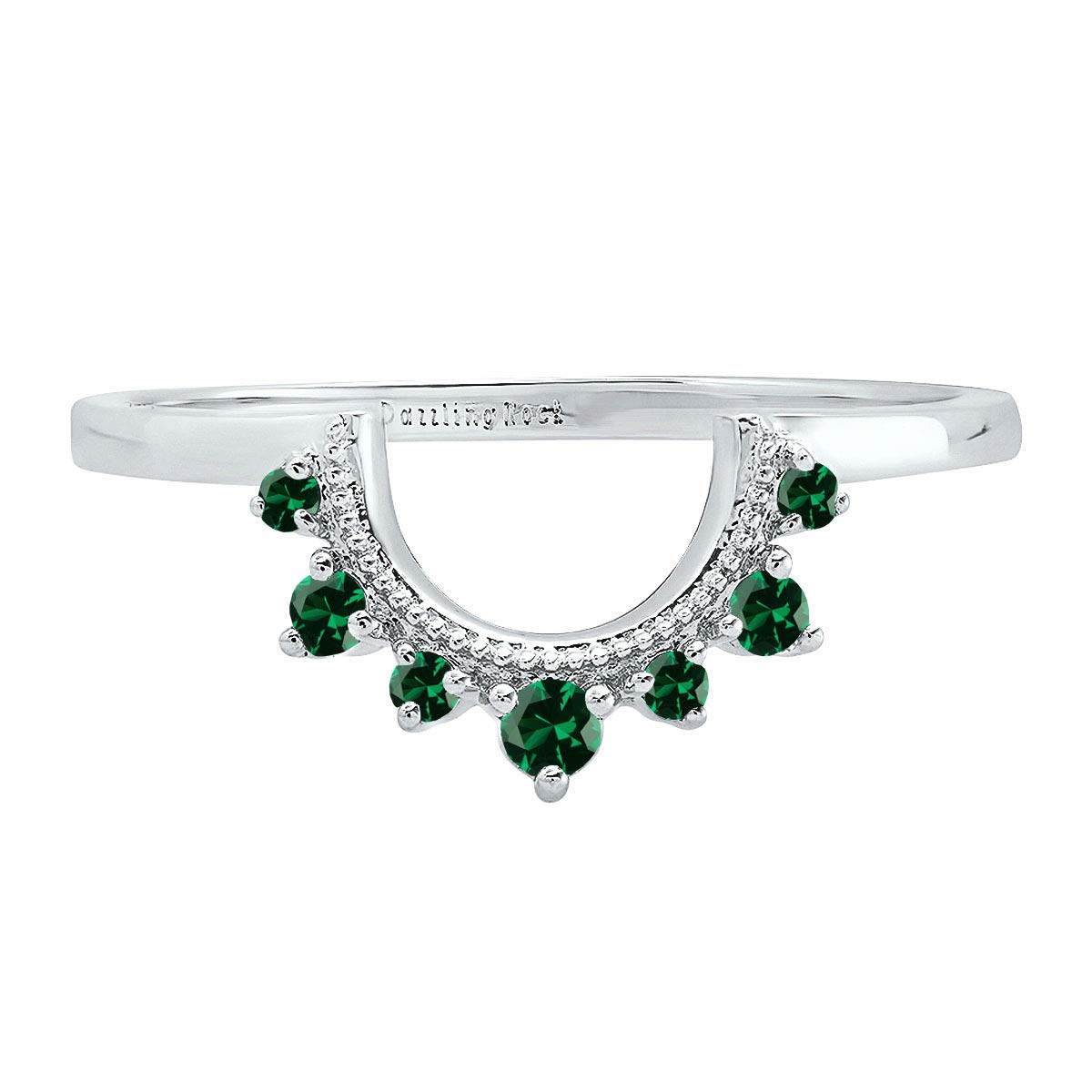 Dazzlingrock Collection Round Lab Created Emerald Guard Curved Wedding Band for Women in 10K White Gold Size 6