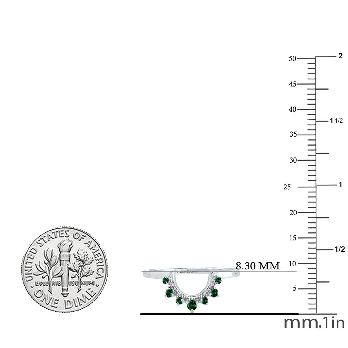 Dazzlingrock Collection Round Lab Created Emerald Guard Curved Wedding Band for Women in 10K White Gold Size 6