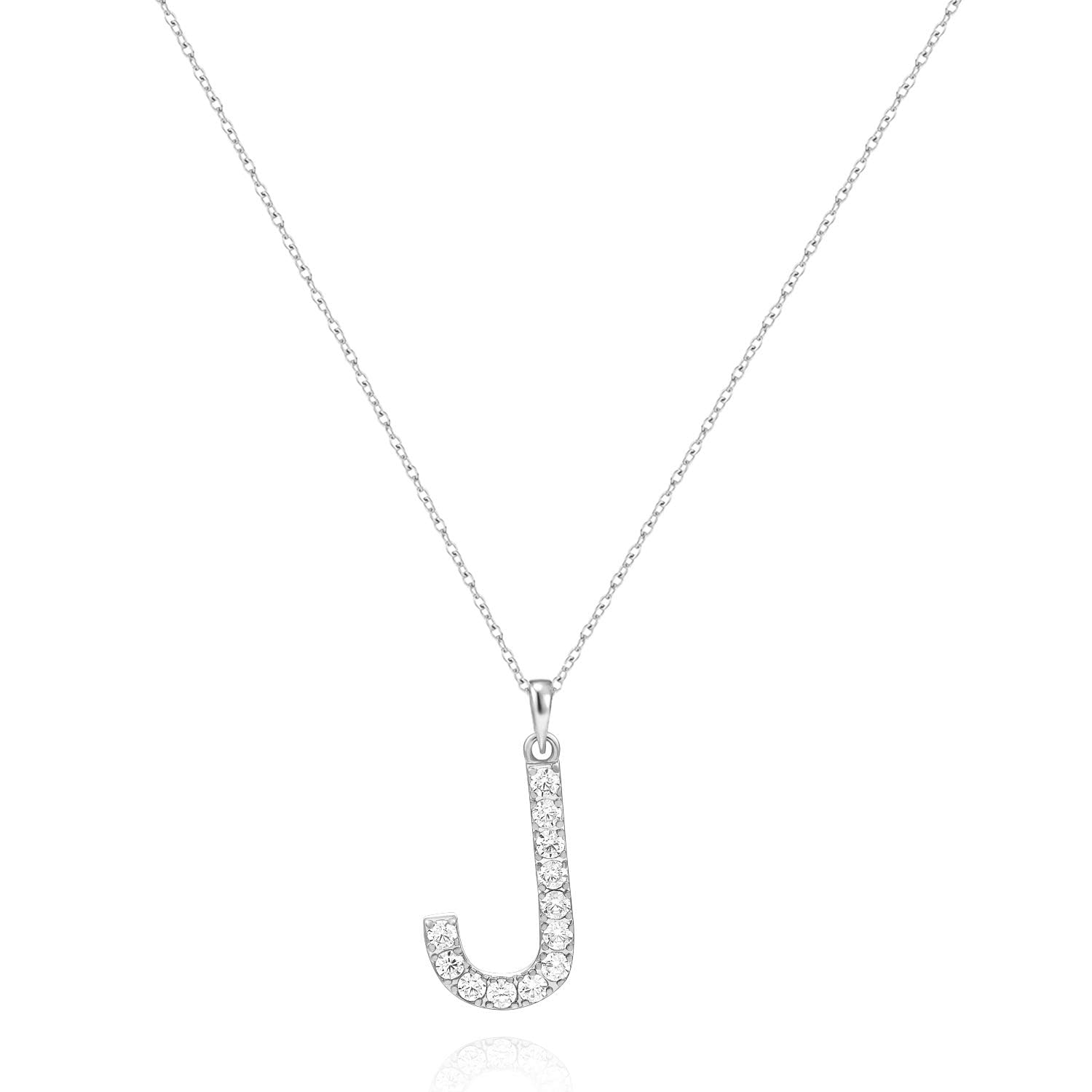 Tarsus J Initial Letter Stainless Steel Silver Alphabet Pendant Necklace Monogram charm cubic zirconia Jewelry Gifts for Women Teen