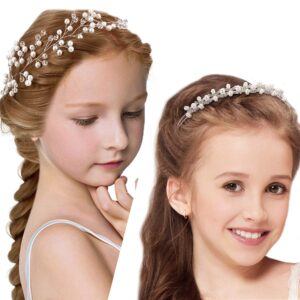 willbond 2 pieces flower girls headpiece princess wedding faux pearls rhinestone headband bridal crystal hairband tiara for flower girls toddler crown wedding party hair accessory