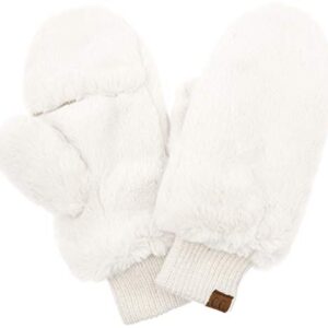 Funky Junque Faux Fur Mitten Convertible Fingerless Gloves: IVORY