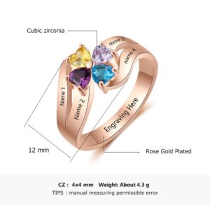 Ashleymade Engraved Mothers Rings for Mom with 4 Simulated Birthstone Rings for Grandmother Family Name Rings Persnalized Jewelry for Women (Rose Gold, 6)