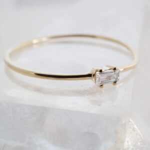 Honeycat White Topaz Baguette Ring in Solid 14K Gold or 14k Rose Gold (Size 5-9) G/8