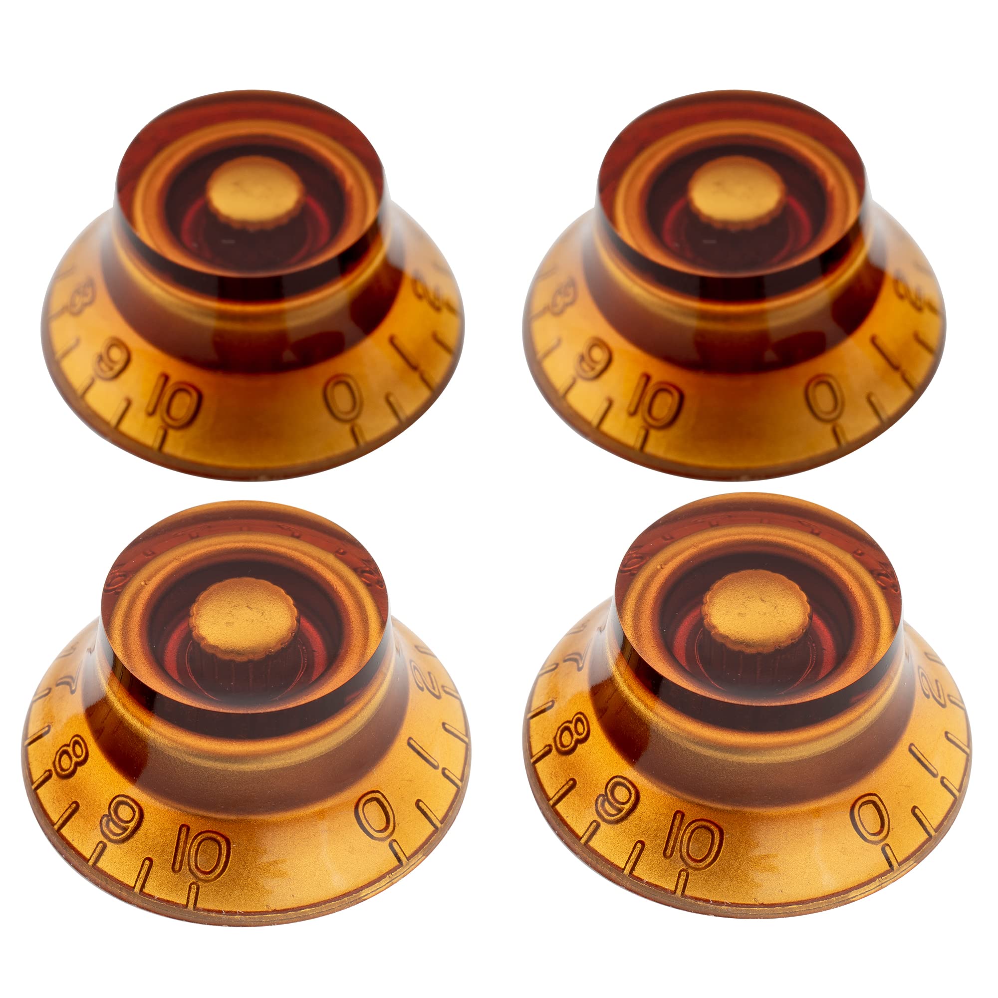 Musiclily Pro Metric Size 18 Spline Bell Top Hat Knobs for Epiphone Les Paul SG Electric Guitar, Amber (Set of 4)