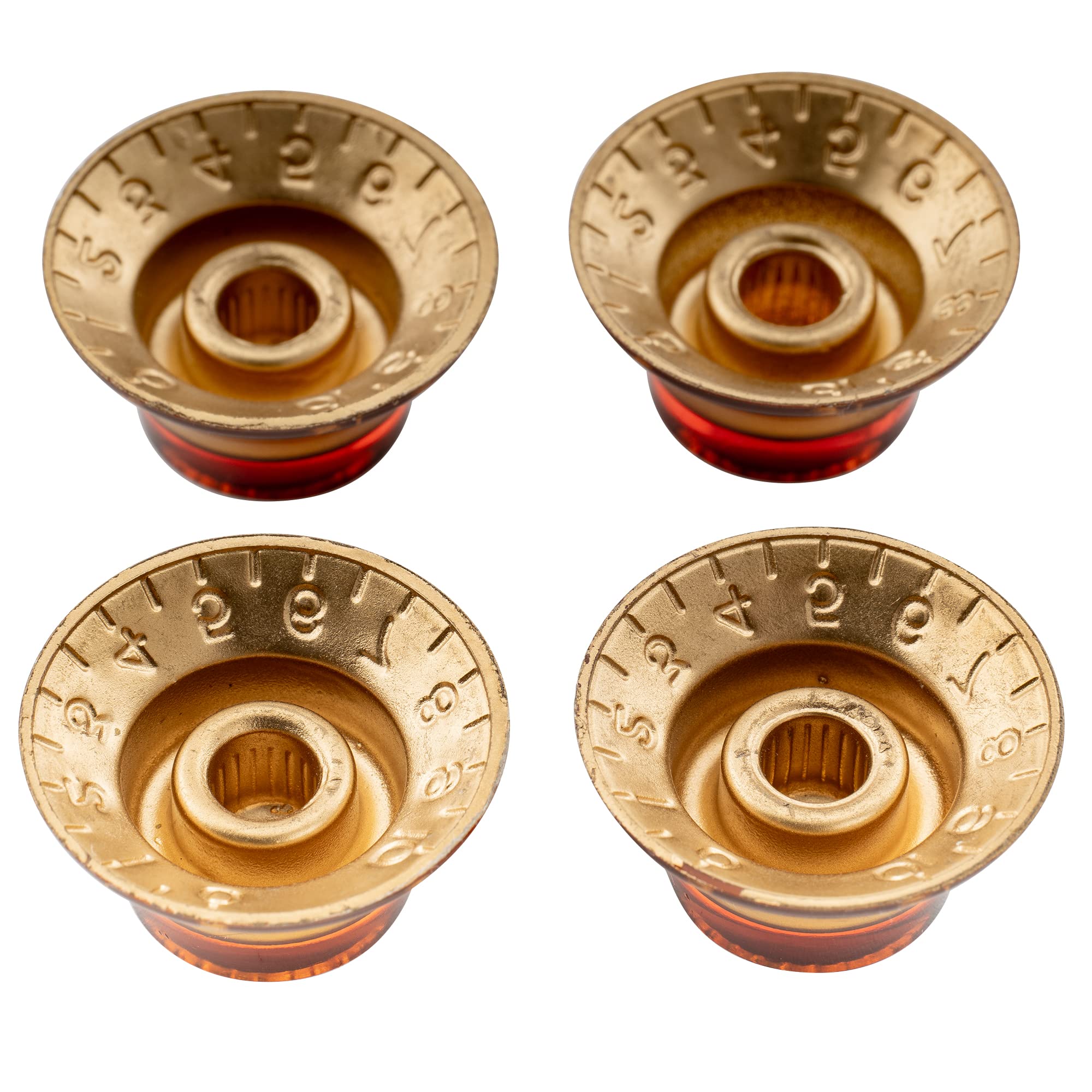 Musiclily Pro Metric Size 18 Spline Bell Top Hat Knobs for Epiphone Les Paul SG Electric Guitar, Amber (Set of 4)