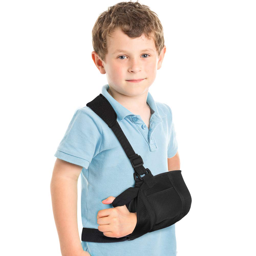 Arm Sling for Kids, Medical Teens Arm Sling with Waist Strap, Padded Teenager Arm Support Sling Shoulder Immobilizer for Broken Elbow, Wrist, Arm, Shoulder Injury, Rotator Cuff, Left or Right Arm