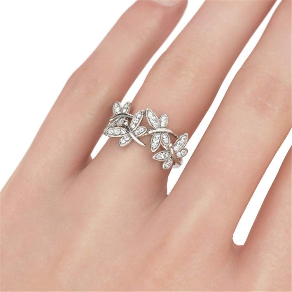 Jeulia 0.5 Carat Dragonfly Rings for Women 925 Sterling Silver Insect Band Rings Cubic Zirconia Solitaire Wedding Band CZ Solitaire Engagement Rings Anniversary Promise Romantic Jewelry Gifts (5)