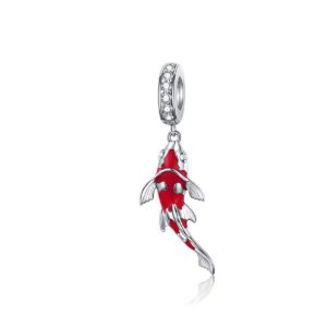 toha 925 sterling silver carp bead charms,good luck charms cubic zirconia fish animal charm koi beaded pendant for european bracelet & necklace,diy jewelry for women