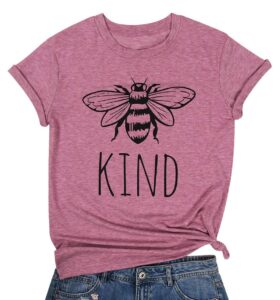 bee kind t shirts women funny inspirational teacher fall tees tops cute graphic blessed shirt blouse (m, pink)