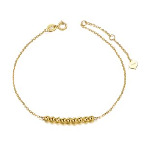 SISGEM 14K Gold Bracelets for Women, Real Yellow Gold Beads Ball Bracelets Adjustable Chain Fine Jewelry for Wife, Mom 6.5"- 8"