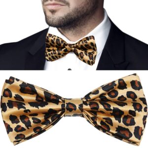 SATINIOR 2 Packs Wedding Men Pre Tied Bow Ties Adjustable Clip Neck Bowtie for Bridegroom Wedding(leopard)