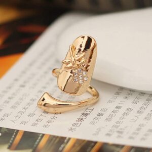 Essencedelight Individuality Design Flower Nail Ring Artificial Gemstone Rings Luxury Wedding Ring for Women Occasion,Gold