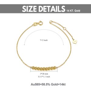 SISGEM 14K Gold Bracelets for Women, Real Yellow Gold Beads Ball Bracelets Adjustable Chain Fine Jewelry for Wife, Mom 6.5"- 8"