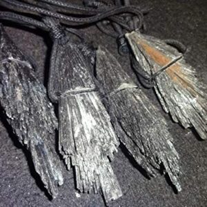 ( Sublime Gifts ) Raw Black Kyanite fan blade Rough Natural Crystal Healing Gemstone Wrapped Pendant with Soft Cord 22" Necklace