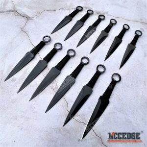 Tactical Knife Survival Knife Hunting Knife 12 PIECE Throwing Knives Set Fixed Blade Knife Razor Sharp Edge Camping Accessories Camping Gear Survival Kit Survival Gear 74625 (Black Kunai)