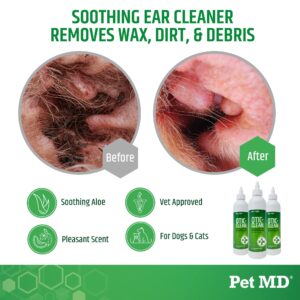 Pet MD Otic Clean Dog Ear Cleaner for Cats and Dogs - Effective Against Infections Caused by Infections, Itching and Controls Ear Odor - 8 oz (Cucumber Melon)