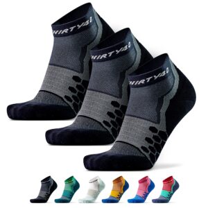 thirty48 performance compression low cut running socks for men and women | more compression where needed ([3 pair] black/gray, xlarge - women 11-13 // men 12-14)