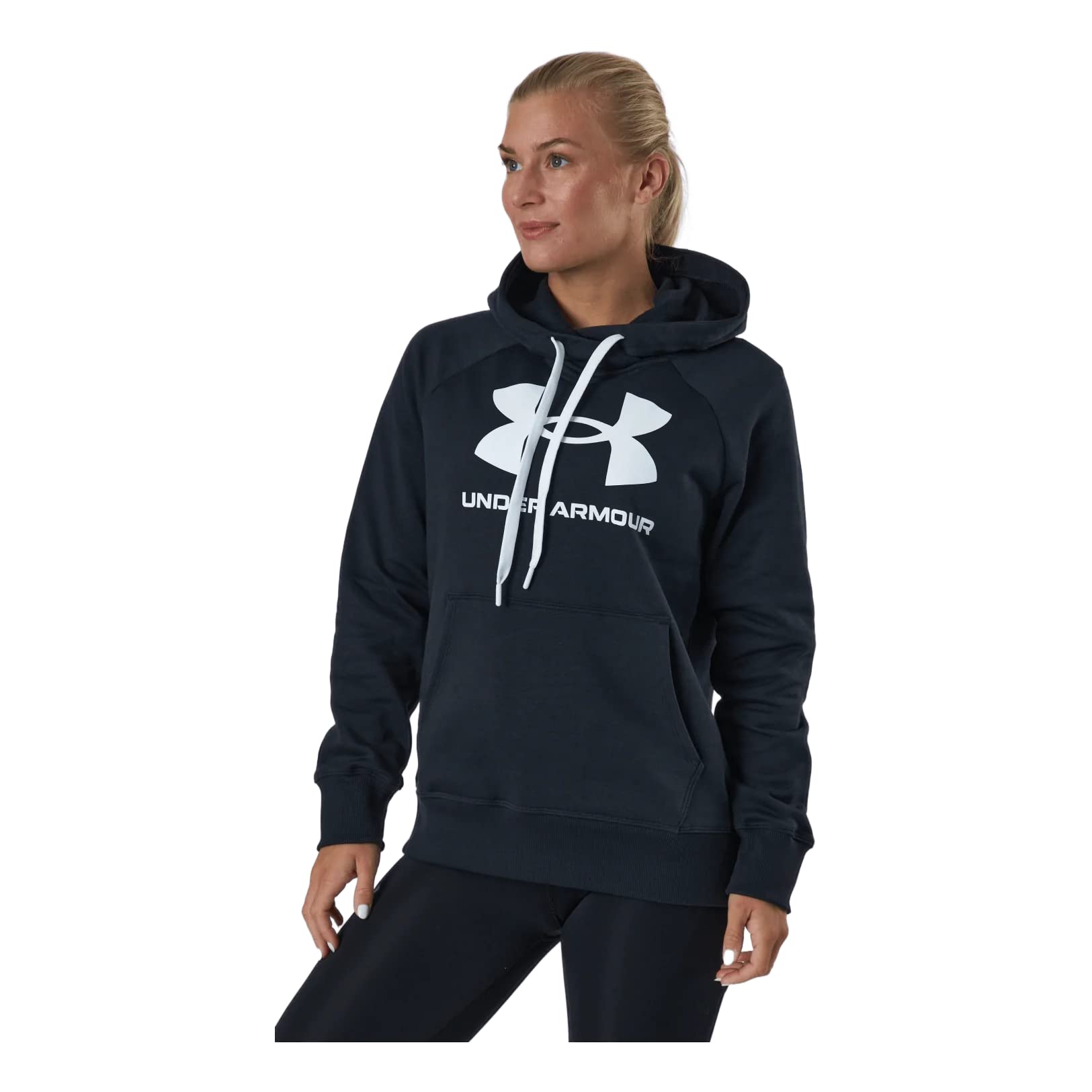 Under Armour Womens Rival Fleece Logo Hoodie , Black (001)/Black , XX-Large