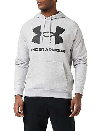 Under Armour Mens Rival Fleece Big Logo Hoodie , Mod Gray Light Heather (011)/Black , Small