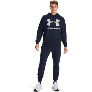 Under Armour Mens Rival Fleece Big Logo Hoodie , Midnight Navy (410)/Onyx White , Large