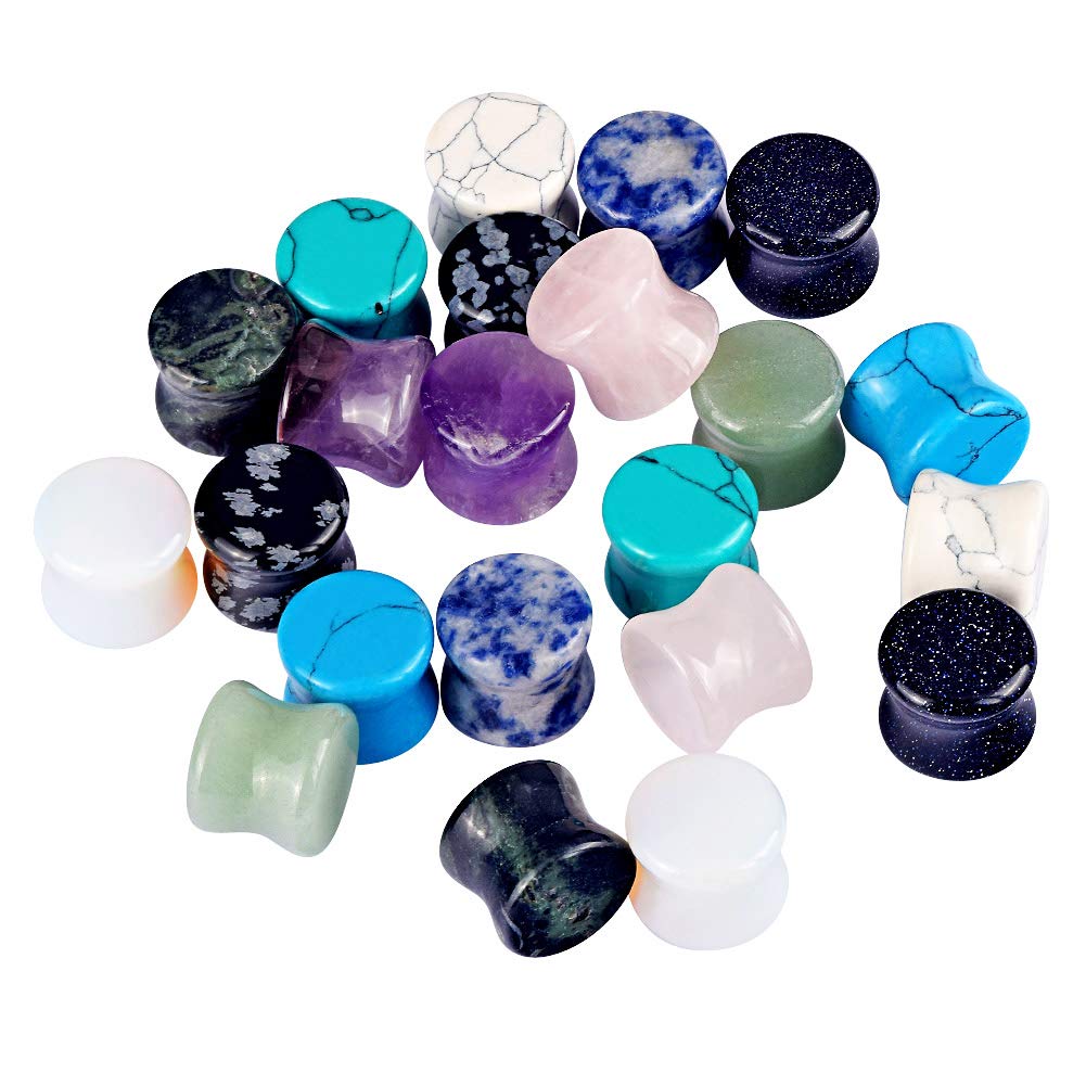 Oyaface 4G Mixed Stone Ear Plugs Kit Stretching Earrings Gauges Set Saddle Double Flare Expander Tunnels for Men Women Earrings Body Piercing Jewelry, 22 Pcs