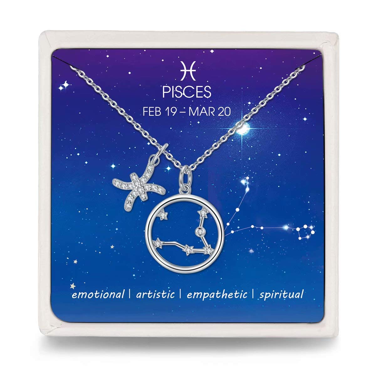 Presentski Pisces Constellation Zodiac Necklace Women Pendant Horoscope Sign Necklaces Birthday Jewelry for Daughter Sister