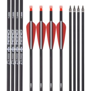 28 inch Carbon Arrow Hunting Arrows with 100 Grain Removable Tips for Archery Compound & Recurve & Traditional Bow Practice Shooting (Pack of 12)