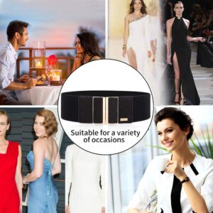 MIJIU Elastic belts for women 3" Wide Stretch Waistband Cinch Belts Black belt With gold buckle