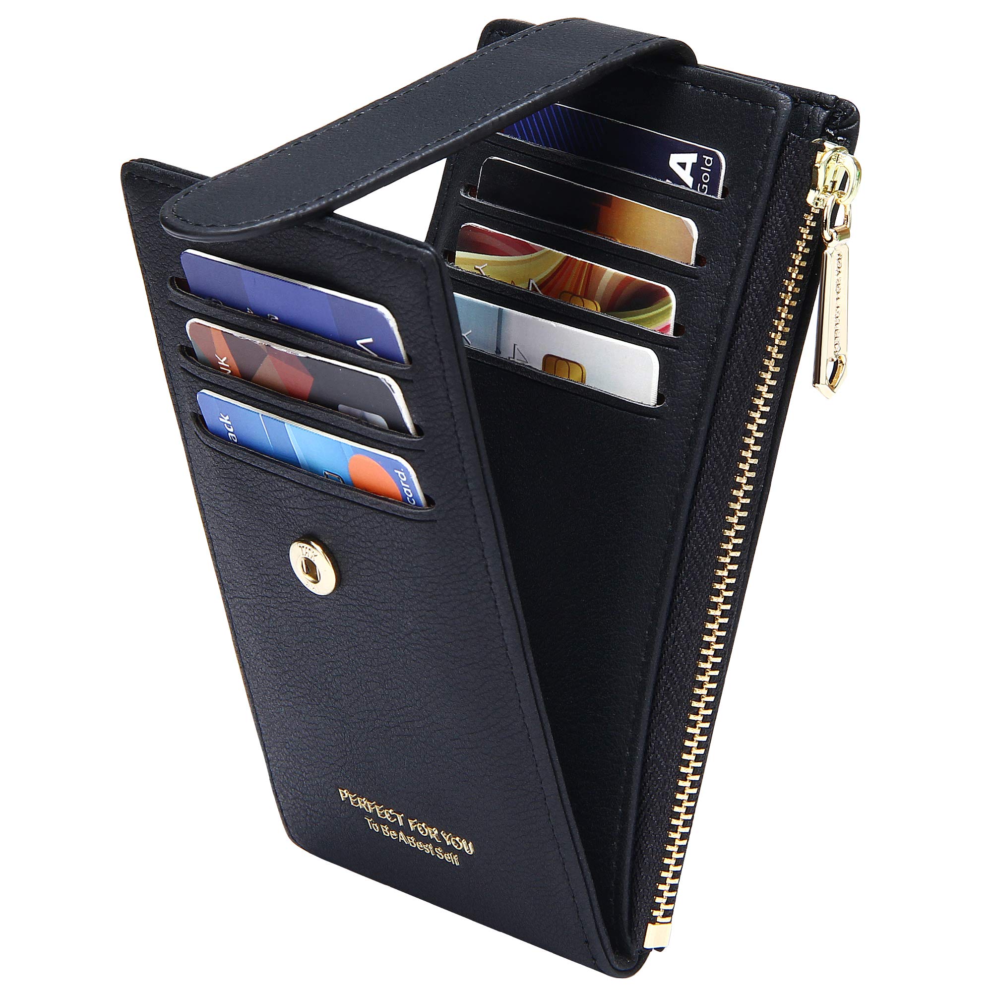 Badiya RFID Card Holder Wallet for Women Slim Wallets Bifold Multi Card Case Zipper Coin Purse