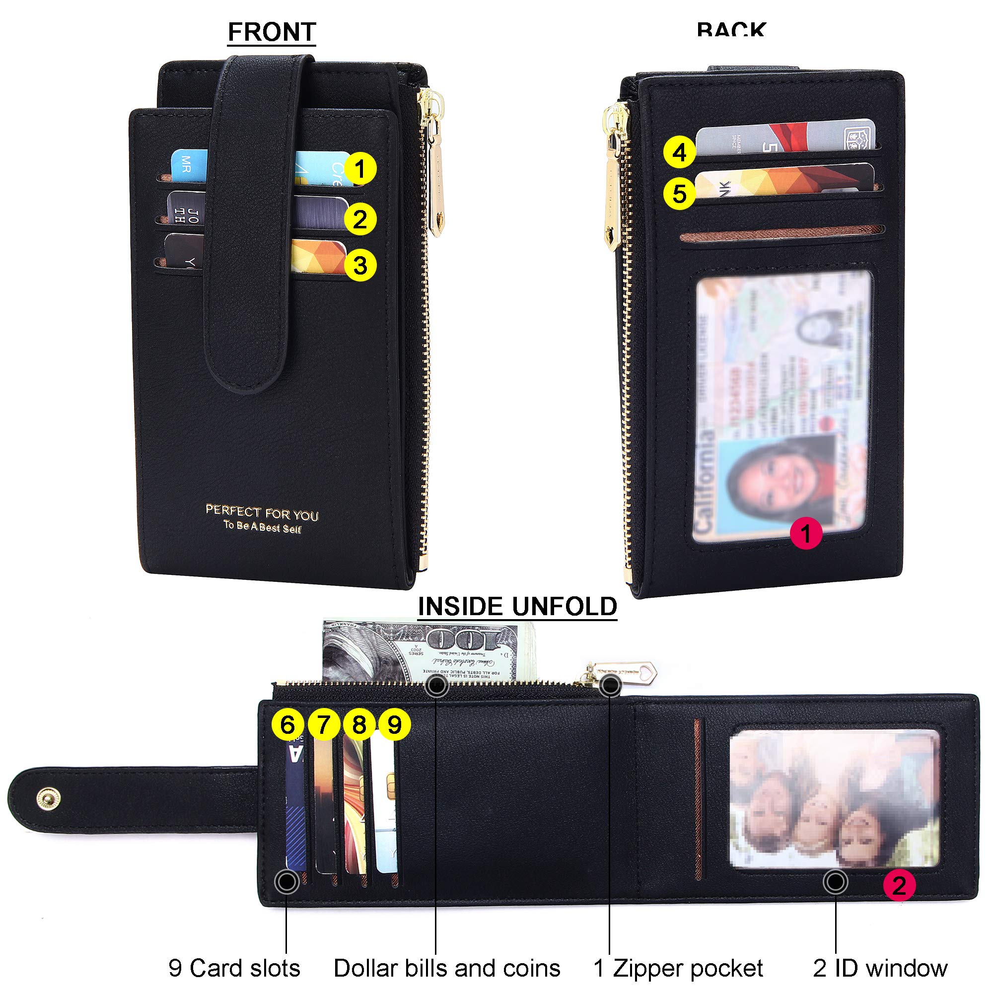 Badiya RFID Card Holder Wallet for Women Slim Wallets Bifold Multi Card Case Zipper Coin Purse