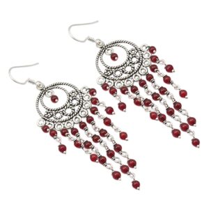 SilverStarJewel 925 Sterling Silver Natural Cabochon Carnelian Long Earrings 3.1" New Art