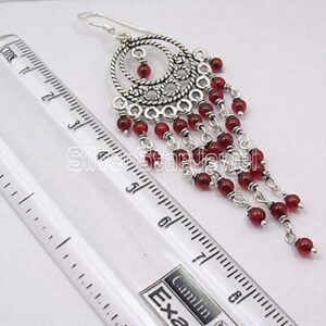 SilverStarJewel 925 Sterling Silver Natural Cabochon Carnelian Long Earrings 3.1" New Art