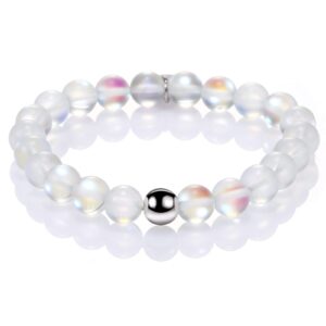 SUMMER LOVE 8MM Mystic Mermaid Glass Beaded Stretch Bracelet Shimmer Beads Glowing Aura Charm Beaded Couples Bracelets for Women