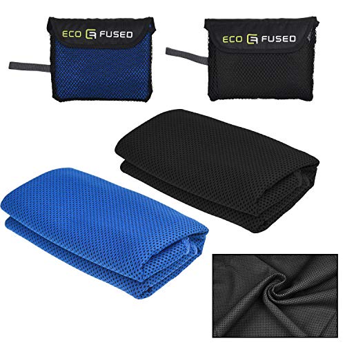 Eco-Fused Cooling Towel - 2 Pack (Blue/Black) - Absorbent Compact Cooling Towel for Indoor and Outdoor Activities - Gym Workout, Yoga, Running, Climbing, Fishing - Includes a Mesh Pocket