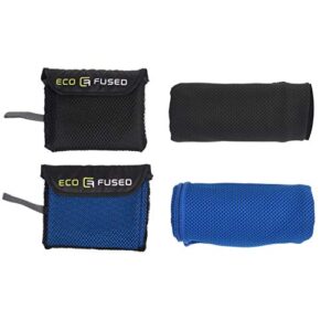 Eco-Fused Cooling Towel - 2 Pack (Blue/Black) - Absorbent Compact Cooling Towel for Indoor and Outdoor Activities - Gym Workout, Yoga, Running, Climbing, Fishing - Includes a Mesh Pocket