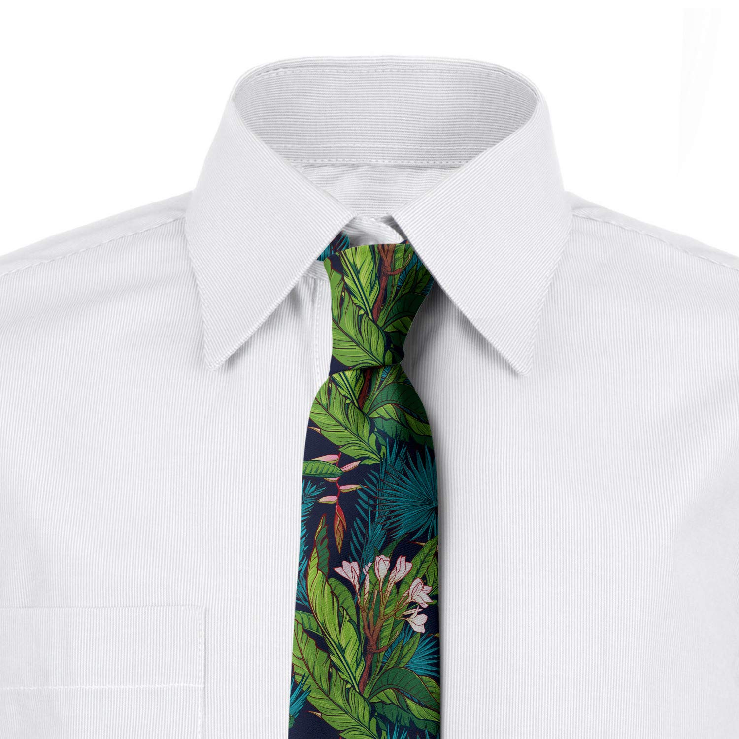 Ambesonne Men's Tie, Tropical Jungle Pattern, Necktie, 3.7", Green Blue