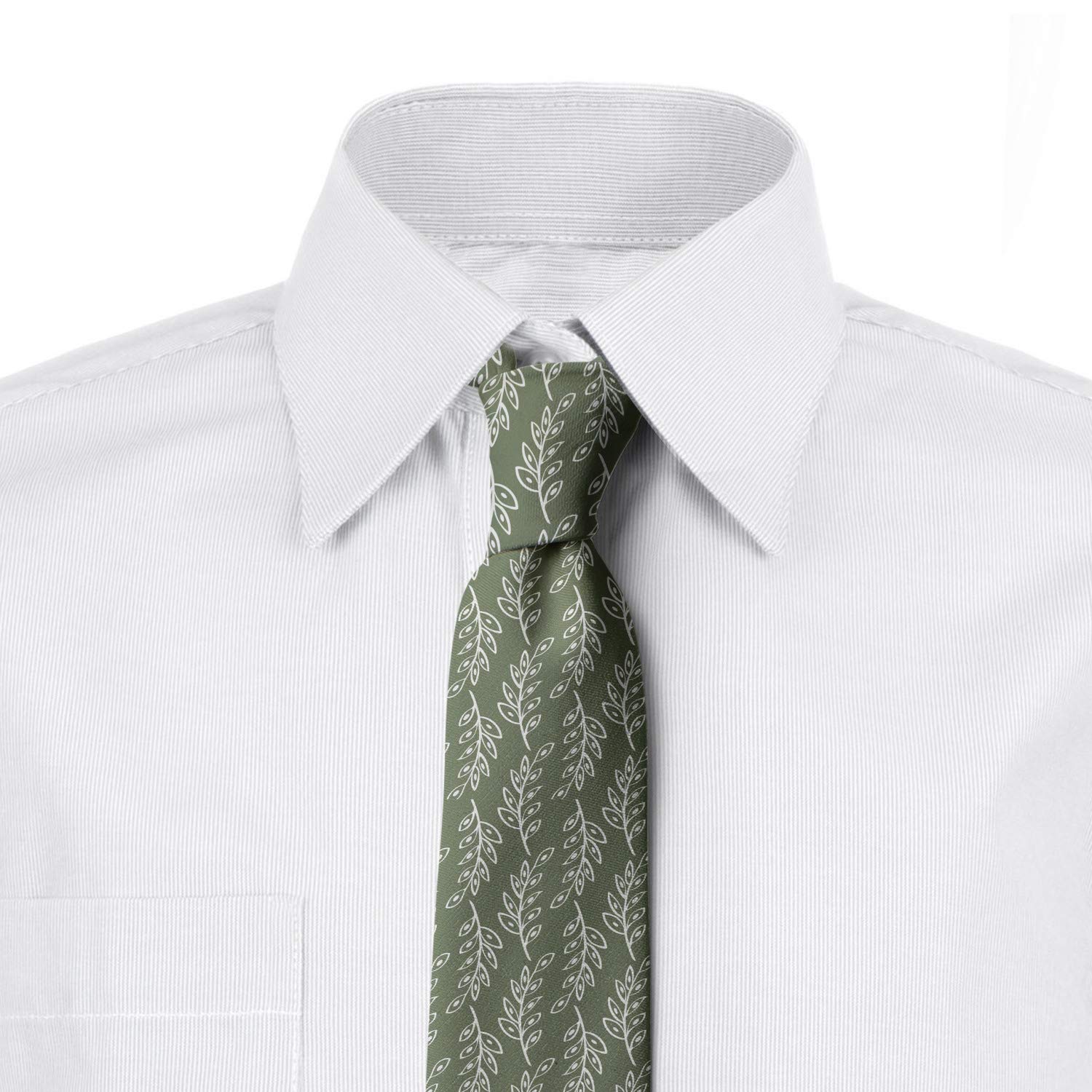 Ambesonne Necktie, Nature Leafy Branches, 3.7", Sage Green and White