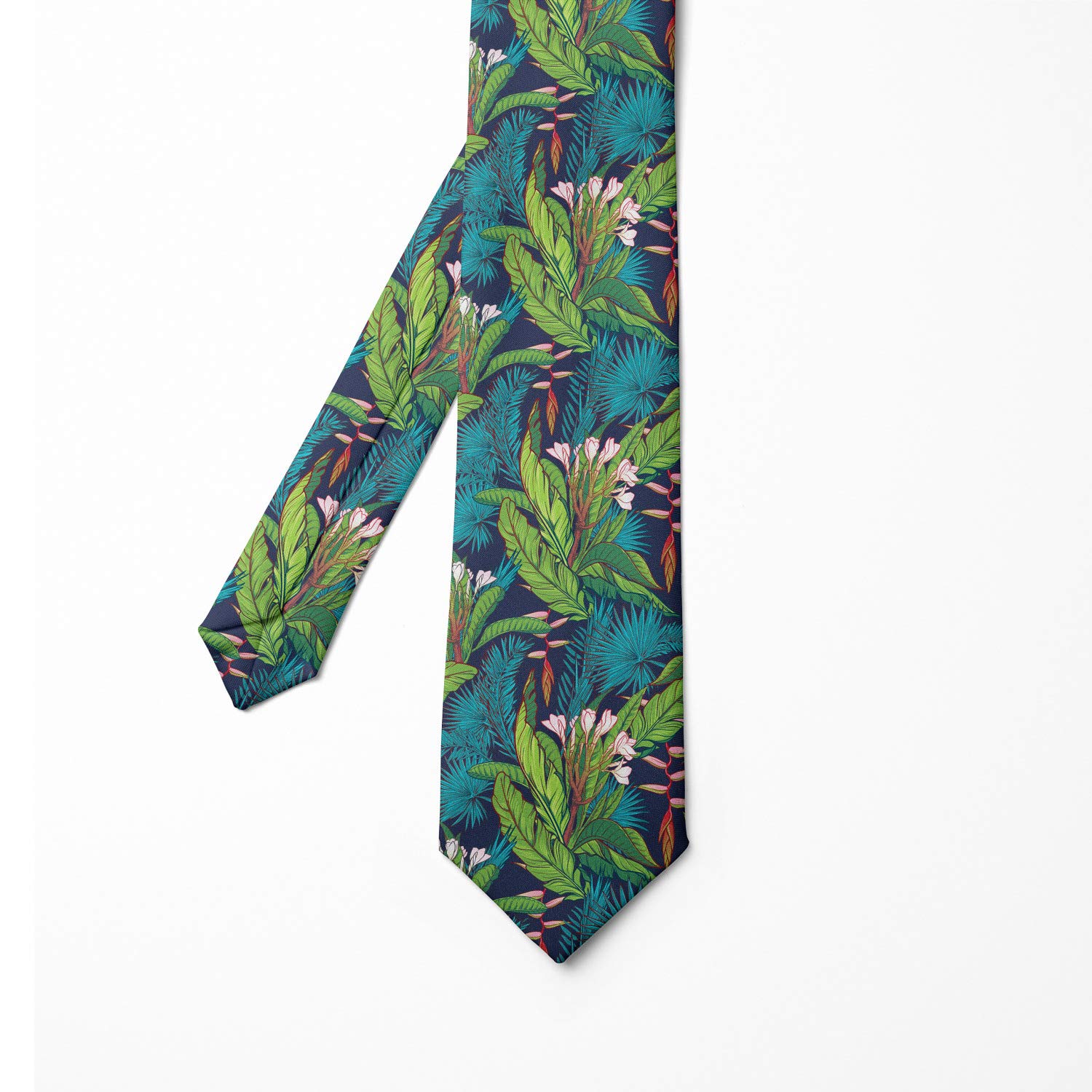 Ambesonne Men's Tie, Tropical Jungle Pattern, Necktie, 3.7", Green Blue