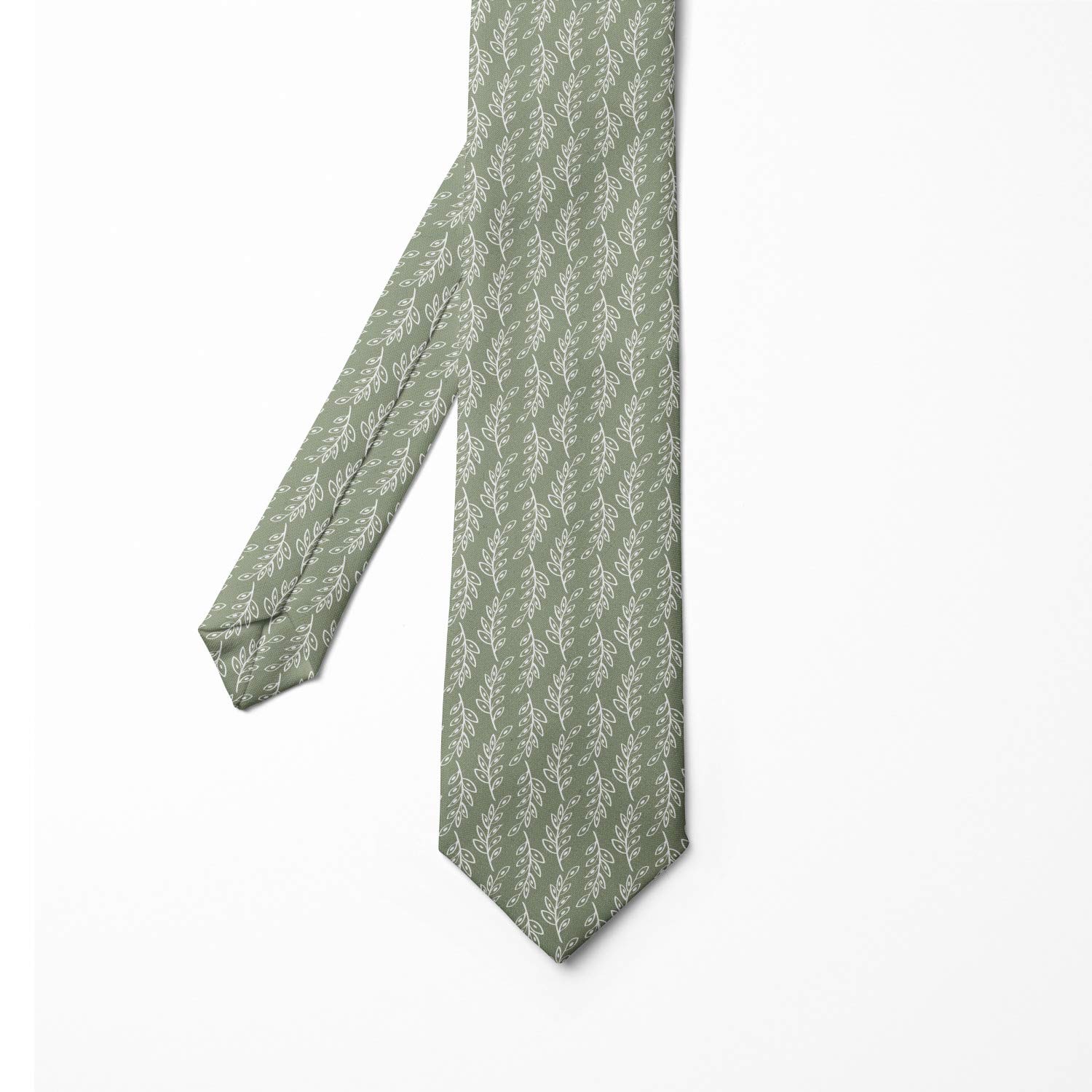 Ambesonne Necktie, Nature Leafy Branches, 3.7", Sage Green and White