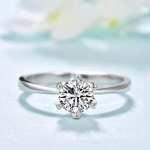 AVECON Sterling Silver Round 1.25ct CZ 6 Prong Classic Solitaire Wedding Engagement Ring 7MM Size 8